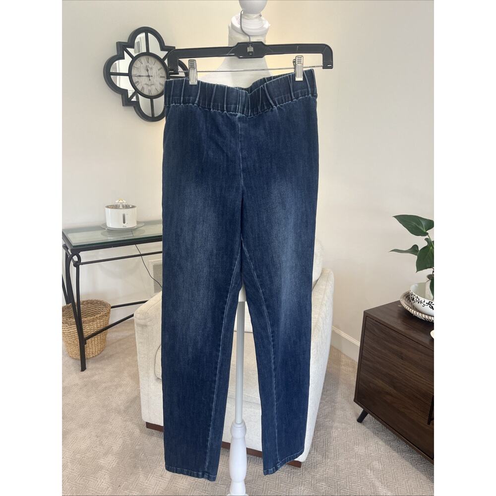 Soft Surroundings Pull On Elastic Waist Jeans Size M Cotton Lycra Blue Denim